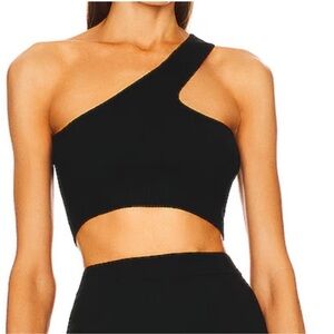 Michael Costello x Revolve Black slit Skirt and Asymmetrical crop top knit
